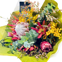 Load image into Gallery viewer, Featuring a stunning King Protea or Queen Protea from the Adelaide Hills, surrounded by a variety of seasonal flowers.