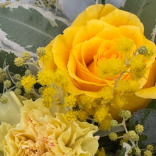 Load image into Gallery viewer, yellow rose with wattle in a bouquet