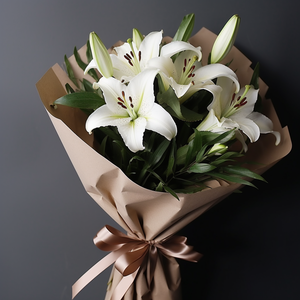 Image of Adelaide Oriental Lily Elegance bouquet by Adelaide Florist – A stunning display of White Oriental Lilies with long stems, exquisite fragrance, and large crown blooms. Available for flower delivery in Adelaide. Perfect for all occasions, from sympathy to congratulations.