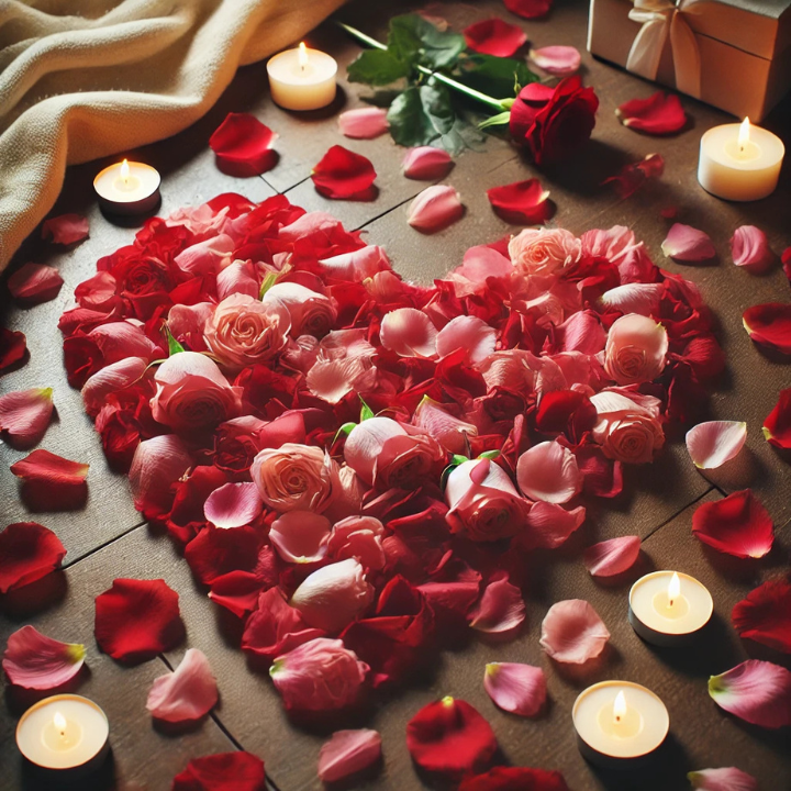 Here is a romantic heart shape made entirely of loose rose petals purchased from Floral Atelier Australia.