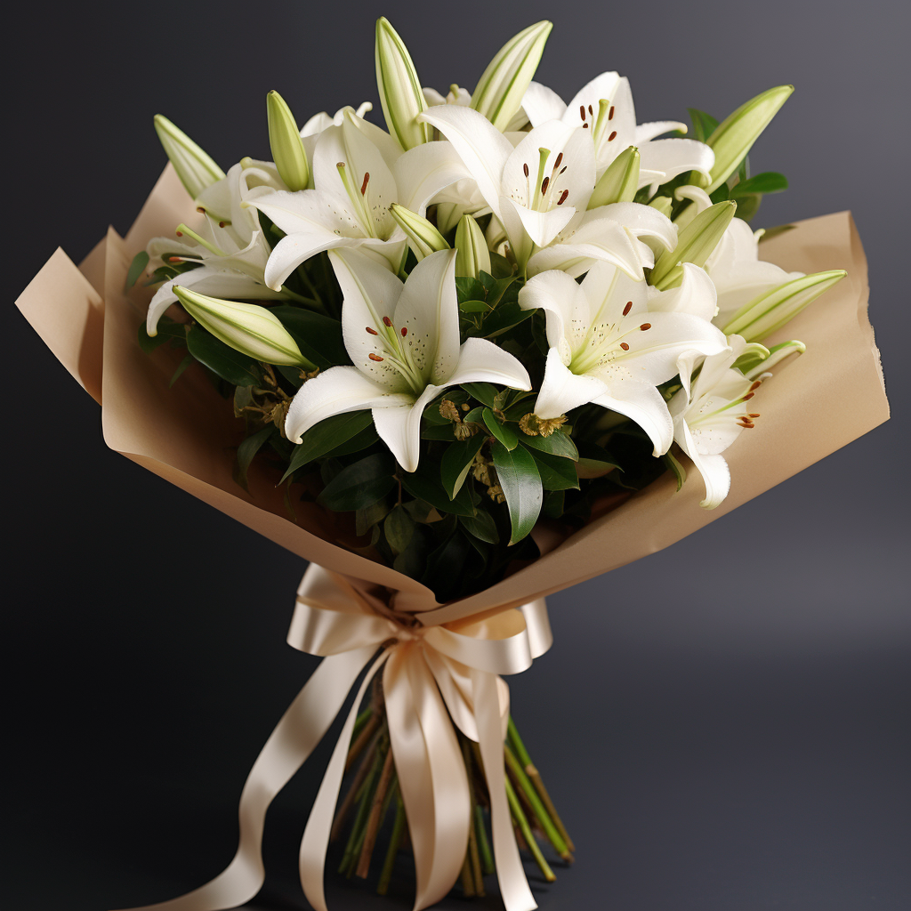 Image of Adelaide Oriental Lily Elegance bouquet by Adelaide Florist – A stunning display of White Oriental Lilies with long stems, exquisite fragrance, and large crown blooms. Available for flower delivery in Adelaide. Perfect for all occasions, from sympathy to congratulations.