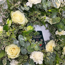 Load image into Gallery viewer, Floral arrangement with a label &#39;Floral Atelier Australia&#39; in the center.
