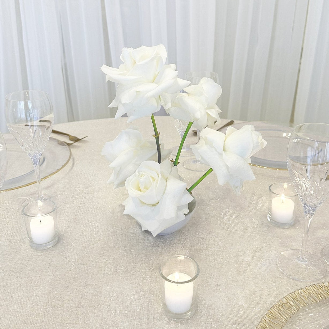 White roses in bowl – small centerpiece by Floral Atelier Australia, Adelaide wedding florist.