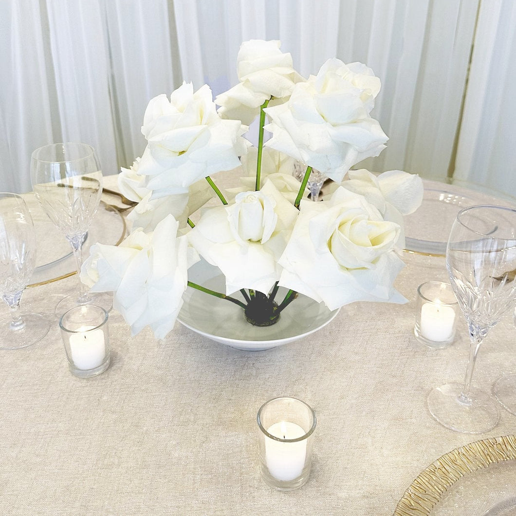 White roses in bowl – full centerpiece by Floral Atelier Australia, Adelaide wedding florist.