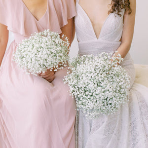 Bridesmaid holding baby’s breath bouquet beside bride – soft, minimal florals by Floral Atelier Adelaide