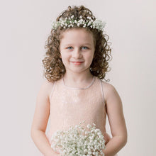 Load image into Gallery viewer, Flower girl wearing baby’s breath crown – Floral Atelier Australia, Adelaide wedding florist
