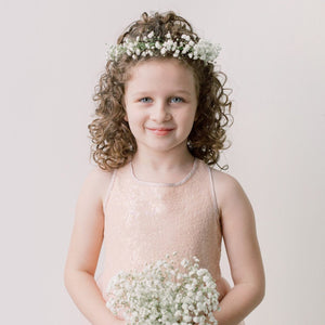 Flower girl wearing baby’s breath crown – Floral Atelier Australia, Adelaide wedding florist