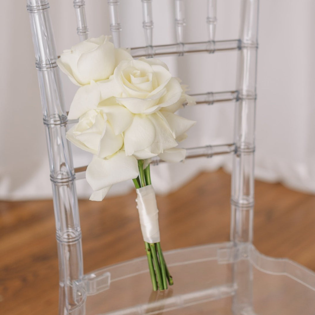 Flower girl posy made of fresh white roses – delicate wedding flowers by Floral Atelier Australia, Adelaide